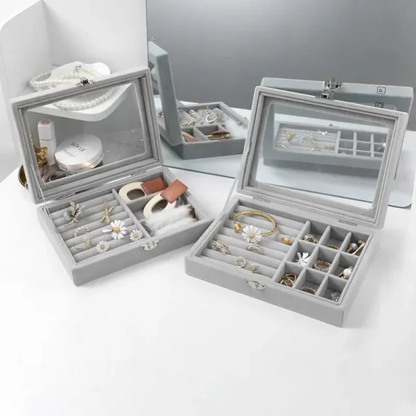 Mistico Velvet Case With Glass Cover Jewelry Ring Box, Earrings Bracelet Showcase