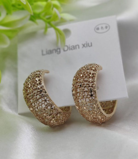 Imported Elegant Glitter Hoop Earrings – Statement Style Earrings – Luxurious Gold Finish
