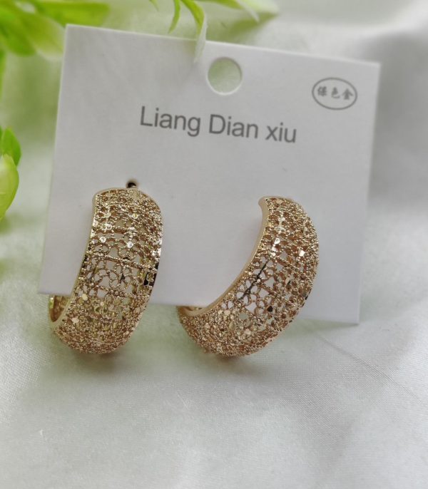 Imported Elegant Glitter Hoop Earrings – Statement Style Earrings – Luxurious Gold Finish