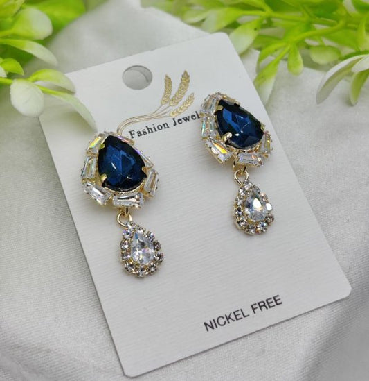 Imported Elegant Royal Blue Drop Earrings With Crystal Accents – Nickel-free