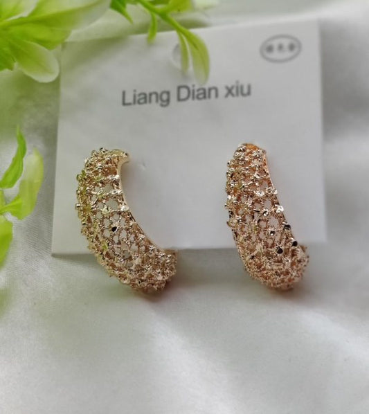 Imported Elegant Textured Hoop Earrings – Dazzling Gold Finish Earrings – Luxurious Gold Finish