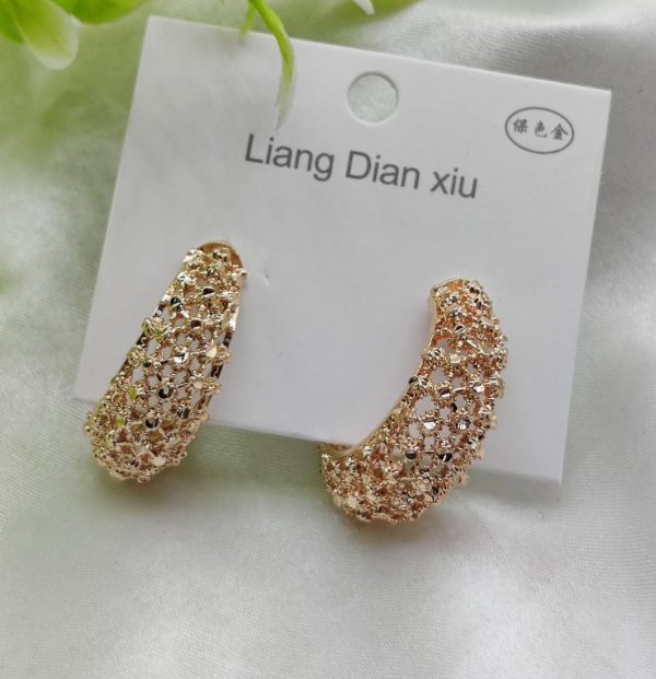 Imported Elegant Textured Hoop Earrings – Dazzling Gold Finish Earrings – Luxurious Gold Finish