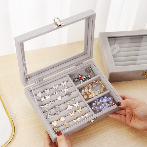 Mistico Velvet  Case With Glass Cover Jewelry Ring  Box, Earrings Bracelet Showcase